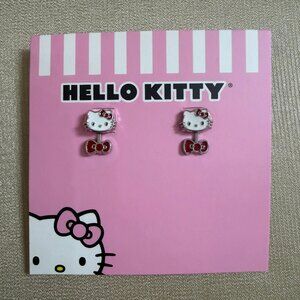 Hello Kitty Imitation Rhodium Plated Hanging Red Bow Earrings